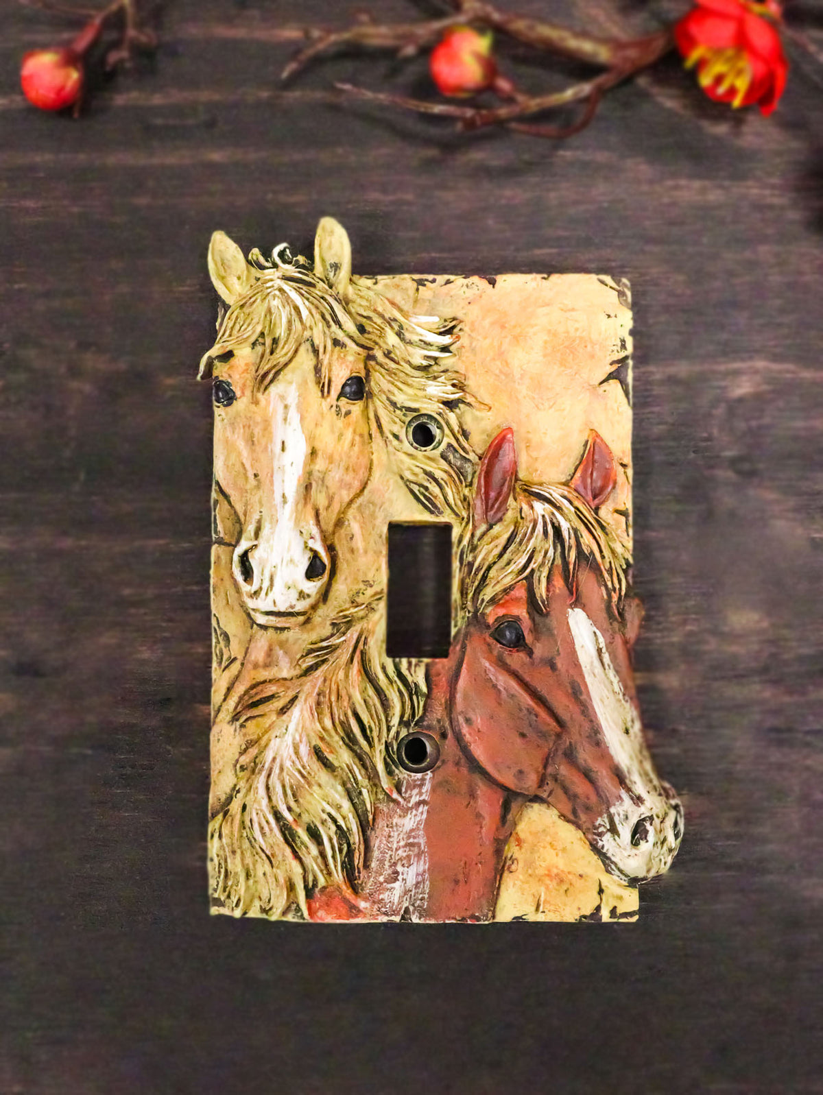 Rustic Western Chestnut Palomino Horses Single Toggle Switch Plate Cover 2pc Set