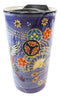 Purple Japanese Crane & Florals Ceramic Travel Mug Cup 12oz With Lid Hot Or Cold