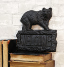 Rustic Western Black Bear On Tree Log Cast Iron Wall Art Welcome Sign Decor