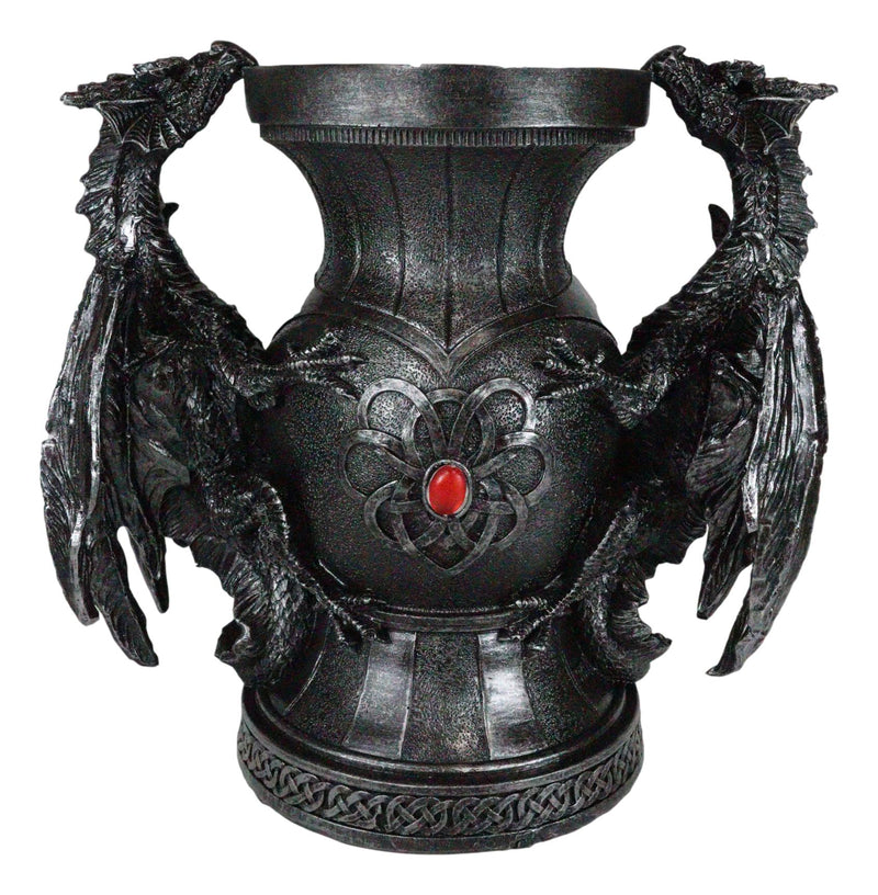 Ebros Dual Climbing Dragon Wyverns Chalice Shaped Decorative Flower Vase 10"