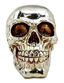 Ebros Gift Chrome Plated Golden Silver Treasure Skull Figurine 6.25"L