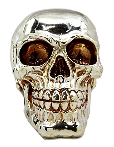 Ebros Gift Chrome Plated Golden Silver Treasure Skull Figurine 6.25"L