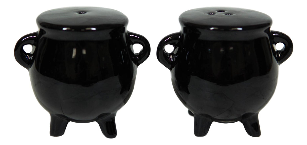 Ebros Halloween Witching Hour Witch Magic Black Cauldrons Salt N Pepper Shakers - Ebros Gift