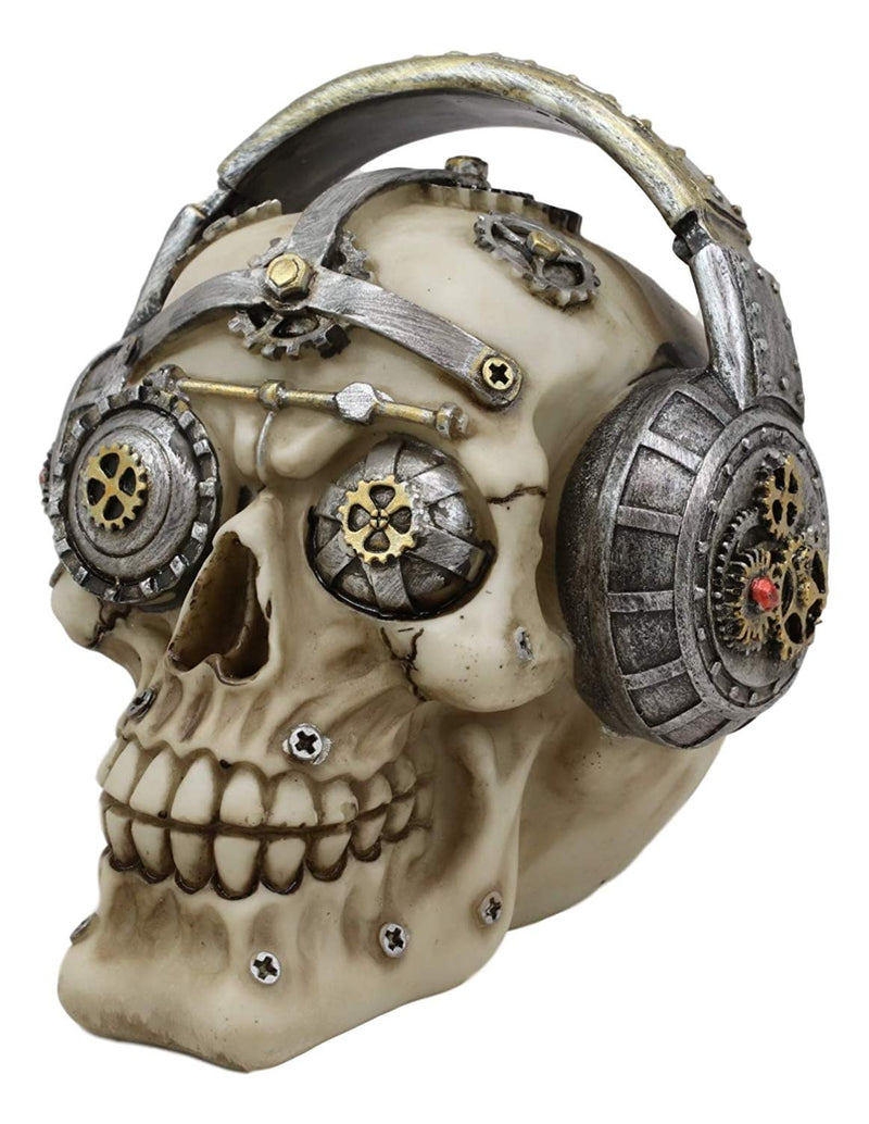 Ebros Gift Steampunk Punk Robot R&B Funk Music Fanatic with Headphone Gearwork Beats Cans Set Skull Decorative Figurine 6" Long Victorian Sci Fi Skulls Skeletons Ossuary Macabre Decor