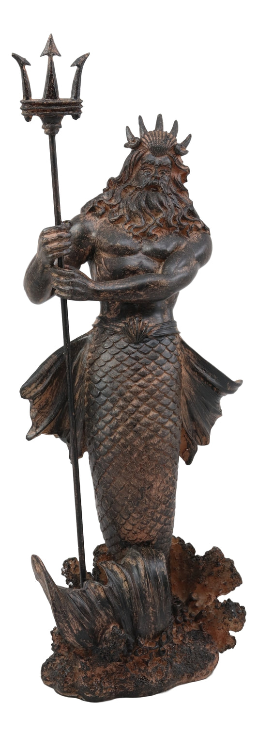 Greek God of The Seas Tremors Merman Poseidon With Trident Statue Neptune Decor - Ebros Gift