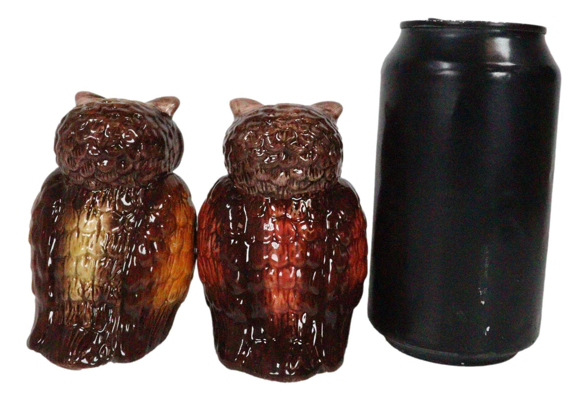 Nocturnal Tropical Great Horned Owl Couple Ceramic Salt Pepper Shakers Figurines - Ebros Gift