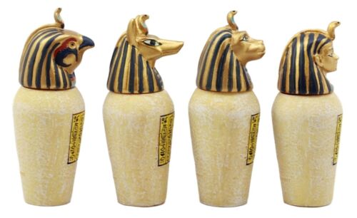 Ebros Gift Ancient Egyptian Four Sons of Horus Canopic Jars Imsety Duamutef Hapi and Qebehsenuef Miniature Figurines