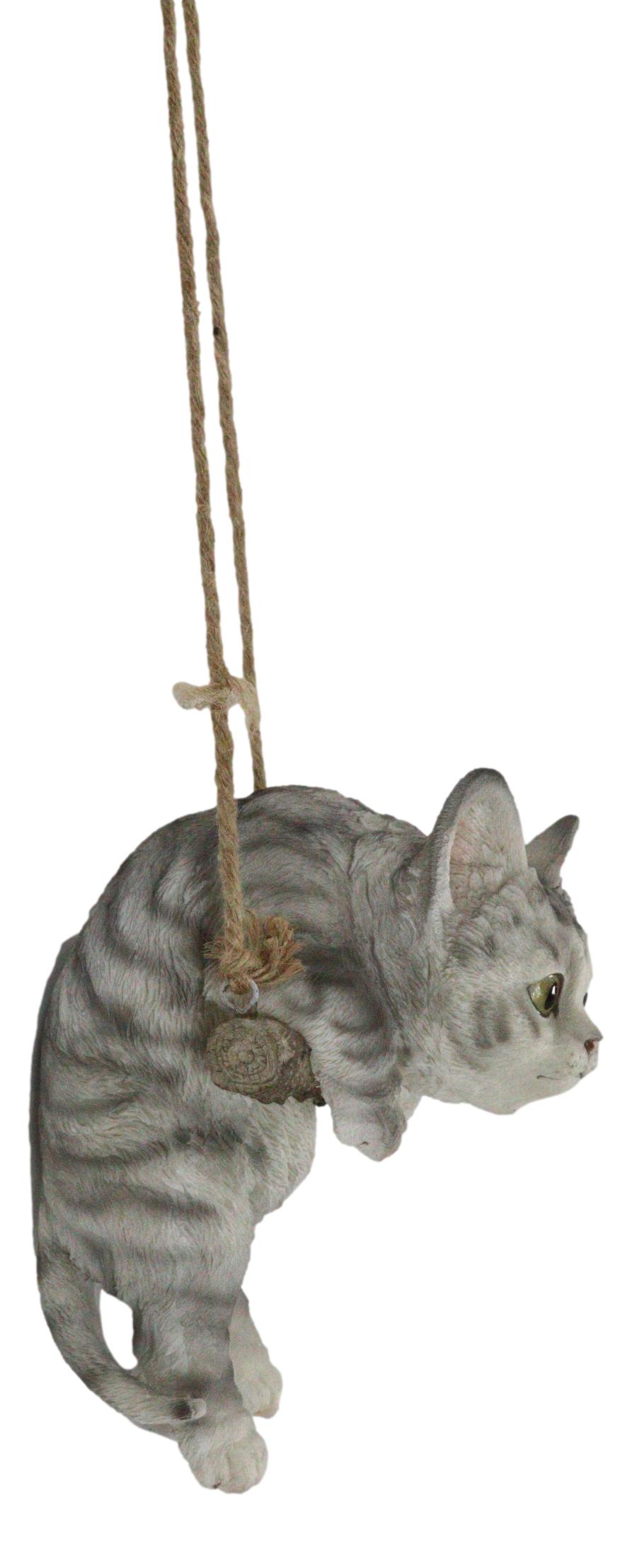 Set Of 2 Lifelike Feline Tabby Kitten Cats On Branch Swing Hanger Wall Decors