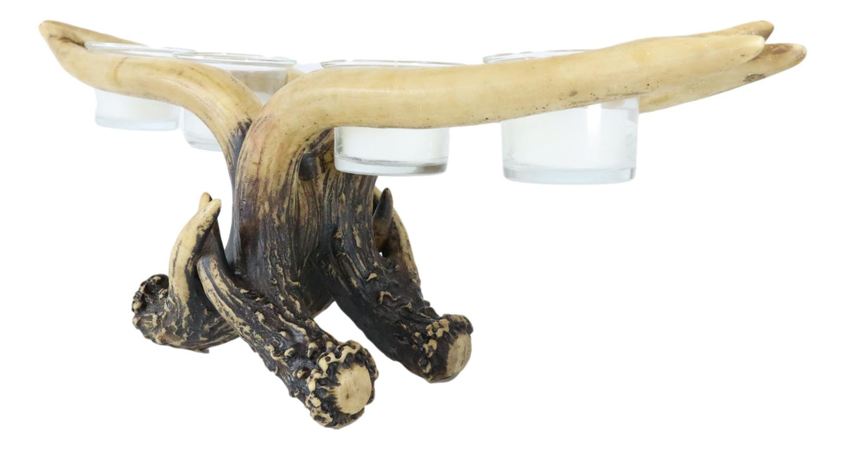 Wildlife Rustic Buck Deer Stag Entwined Antlers 4 Votives Candle Holder Figurine