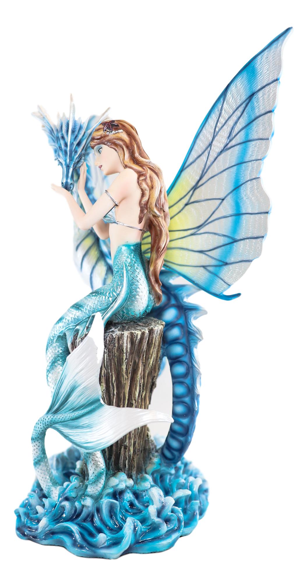 Ebros Large Nautical Blue Mermaid Feeding Leviathan Ocean Dragon Fairy Statue