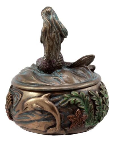 Mermaid Tefiti Praying Round Jewelry Box Figurine Small Nautical Starfish Coral
