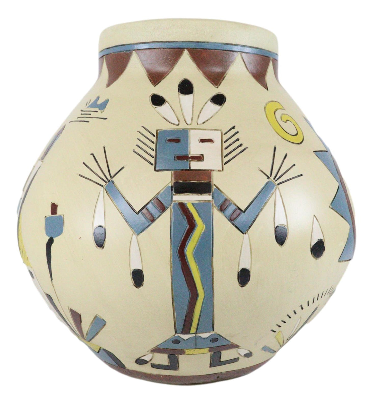 Southwestern Tribal Aztec Mayan God Symbol Feathers Floral Vase Sculpture Decor - Ebros Gift