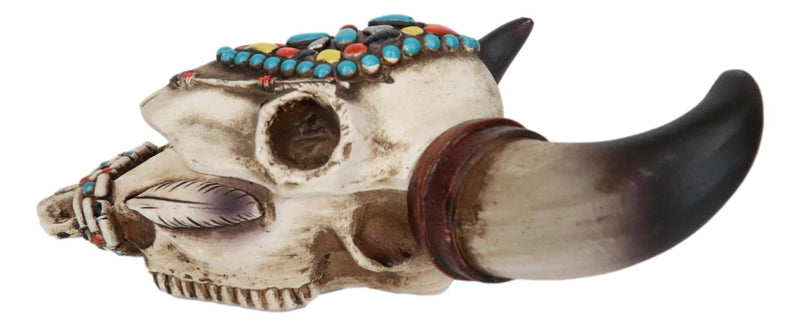 Set Of 2 Southwest Rustic Cow Skull With Turquoise Navajo Patterns Trinket Boxes