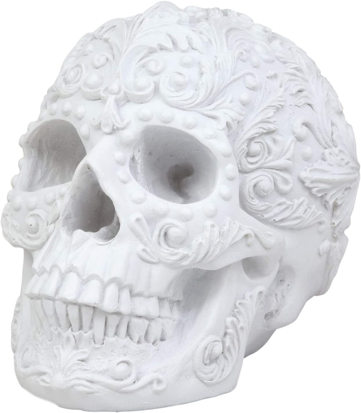 Ebros French Baroque Rococo White Floral Skull Statue Royal European 3D Skulls Decor