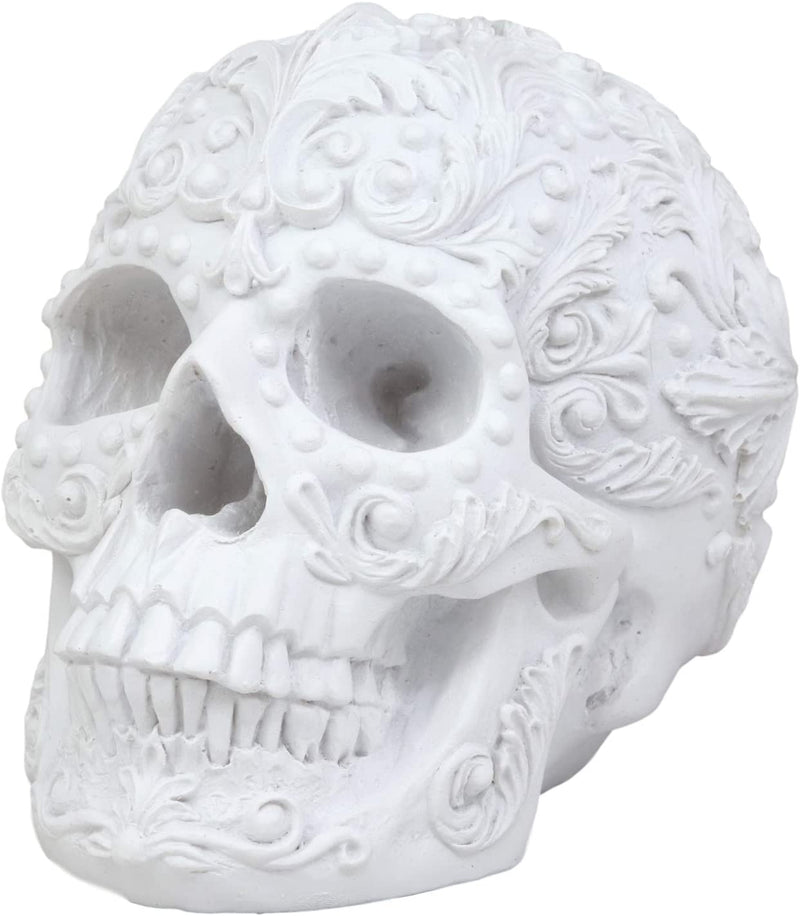 Ebros French Baroque Rococo White Floral Skull Statue Royal European 3D Skulls Decor