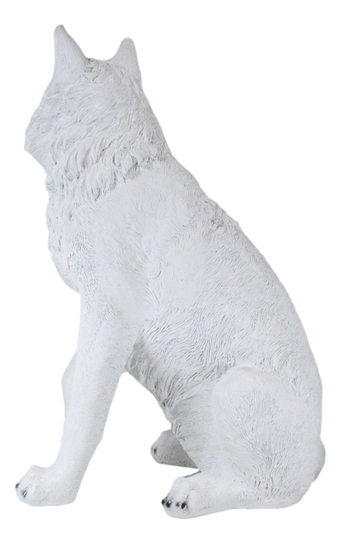 Ebros Large Artemis Wildlife Sitting Alpha Albino Ghost White Wolf Statue 20.5"H - Ebros Gift