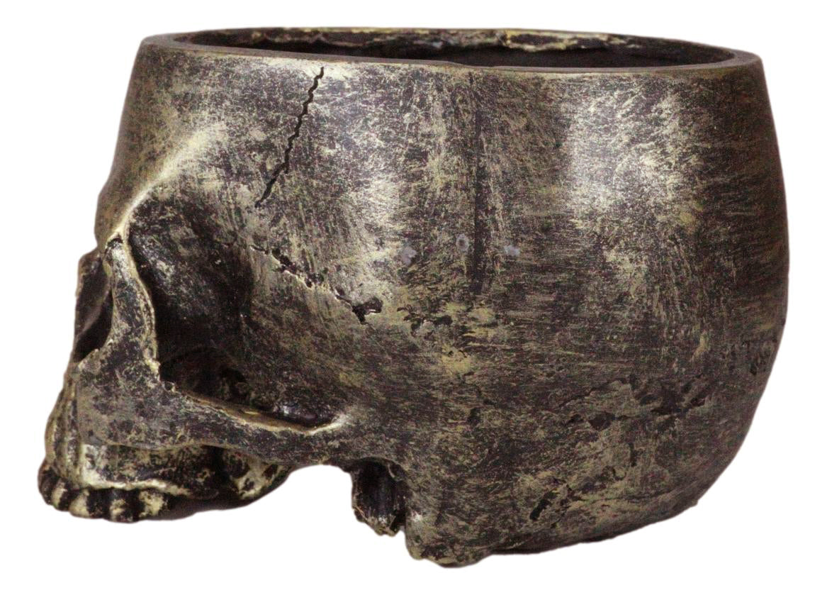 Pack Of 4 Day Of The Dead Skull Planters Bowls 7"L Bronze Finish Decor Accent - Ebros Gift