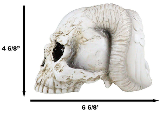 Gothic Angel Of Hades Ram Horned Skull With Nude Winged Redemption Figurine