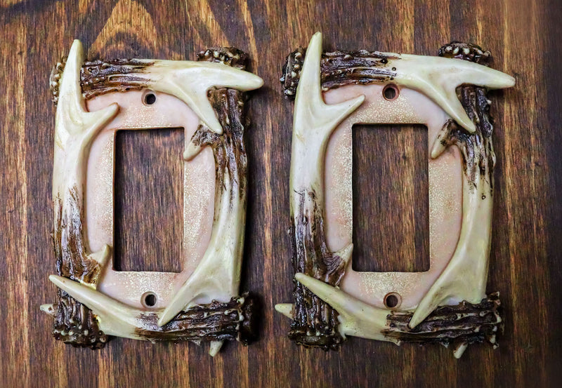 Set of 2 Rustic Forest Stag Deer Antlers Single Rocker Wall Switch Cover Plates