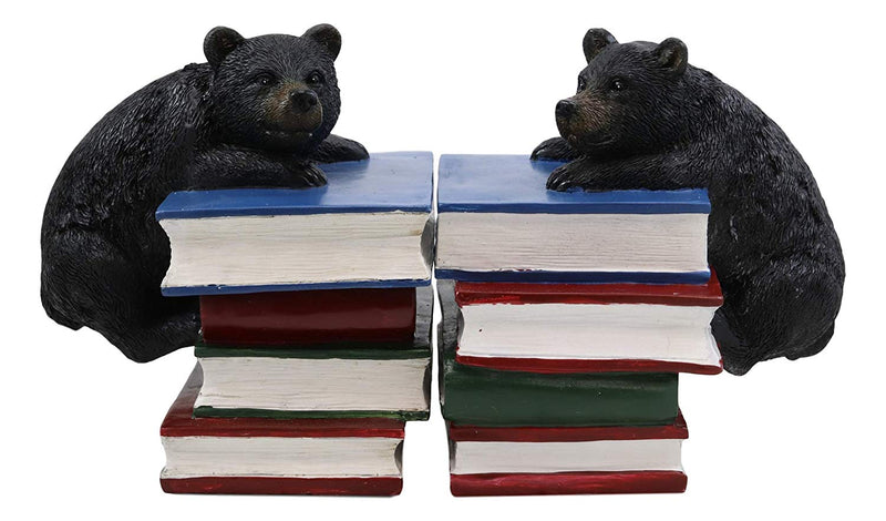 Ebros Rustic Wildlife Bear Cubs Climbing Stack Of Books Bookends 2 Figurine Set