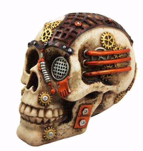 Steampunk Painted Gear Clockwork Skull Cyborg Decorative Jewelry Box Figurine