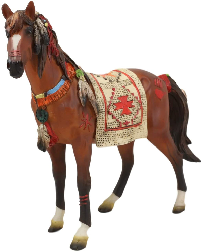 Ebros Spirit Horse with Painted Tapestry Saddle Hand Crafted Statue 9.5" Long