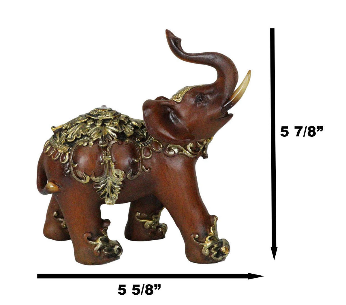 Faux Wood Decorated Thai Buddhism Noble Elephant With Trunk Up Statue 6.25"L - Ebros Gift