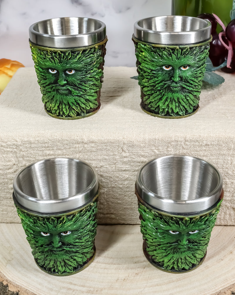 Tree Spirit Forest Dryad Foliage Leaf Pattern Greenman 2oz Shot Glasses Set Of 4