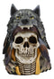 Ebros 9" Tall Large Warrior Black Wolf Headdress Skull Statue Gothic Macabre Figurine Skulls Party Centerpiece Decorative