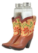 Ebros Western Cowgirl Zesty Spice Boots Glass Salt And Pepper Shakers Holder Set
