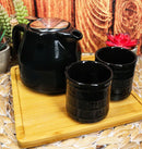 Ebros Midnight Black Contemporary Ceramic 20oz Tea Pot With 2 Cups And Bamboo Tray Set