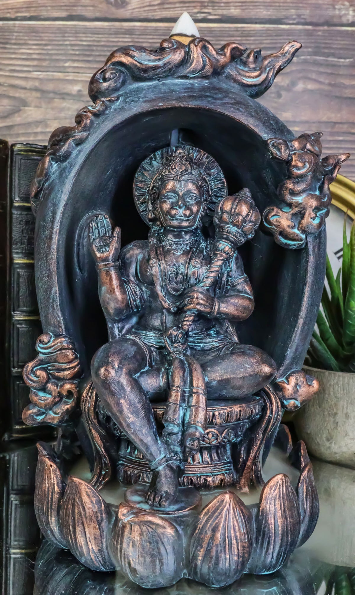 Hindu Buddha Hanuman Monkey God On Lotus Backflow Cone Incense Burner Figurine