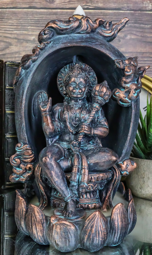 Hindu Buddha Hanuman Monkey God On Lotus Backflow Cone Incense Burner Figurine