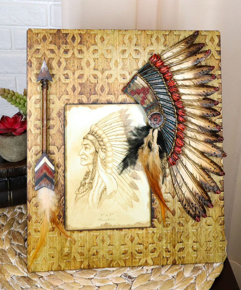 Southwest Native Tribal Indian Headdress with Feathers Arrow 5"X7" Picture Frame