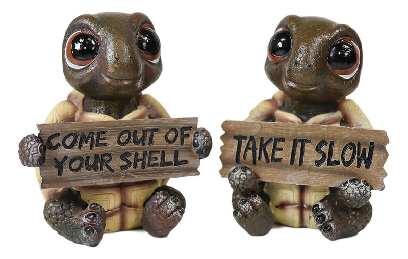 Whimsical Cute Sea Turtles Set of Four Figurine Holding Signs With Funny Sayings