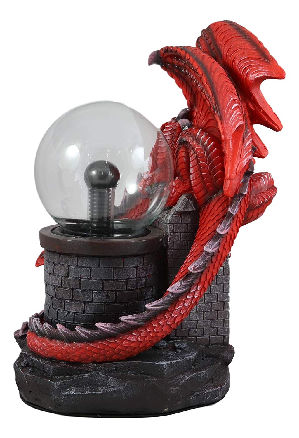 Large Dungeons Dragons Red Fire Dragon Guarding Castle Plasma Ball Lamp Statue