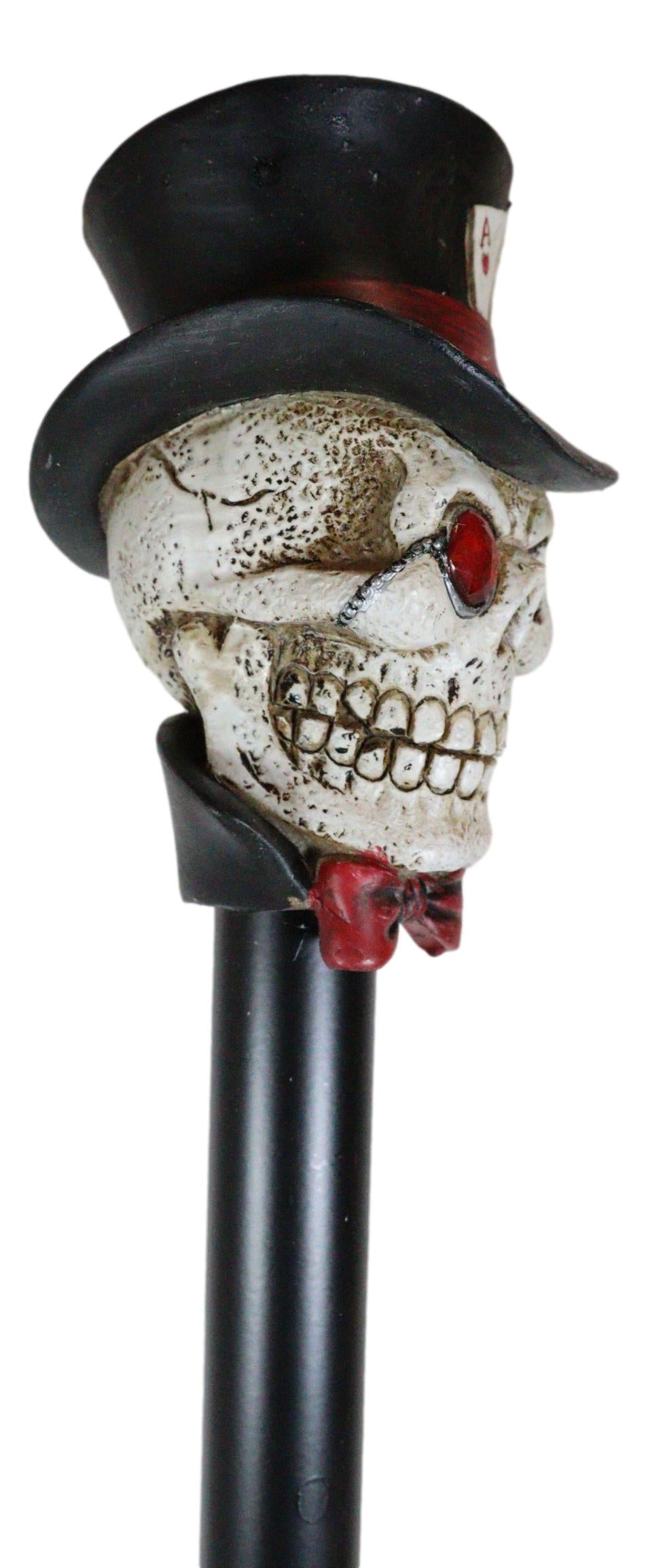 Ebros Poker Skull with Top Hat of Aces Decorative Prop Cosplay Walking Cane