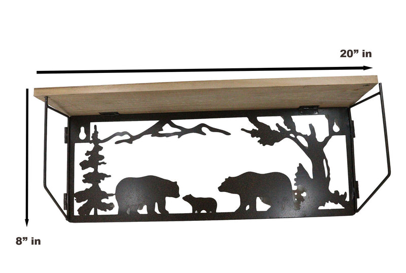 Forest Rustic Western Black Bear Family Metal Cutout Art Wall Hanging Wood Shelf