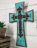 Rustic Southwestern Tuscany French Fleur De Lis Antiqued Turquoise Wall Cross