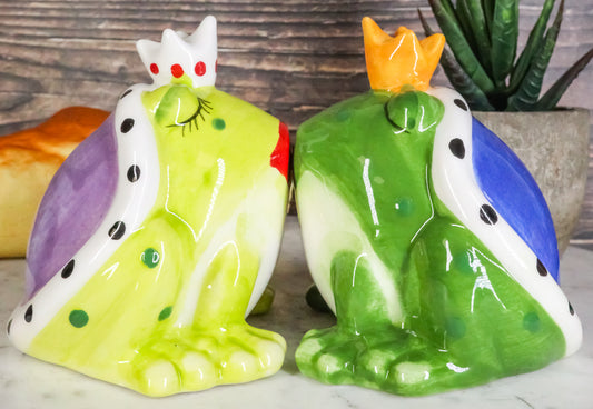 Ebros Frog Prince And Princess Kissing Ceramic Magnetic Salt And Pepper Shakers - Ebros Gift