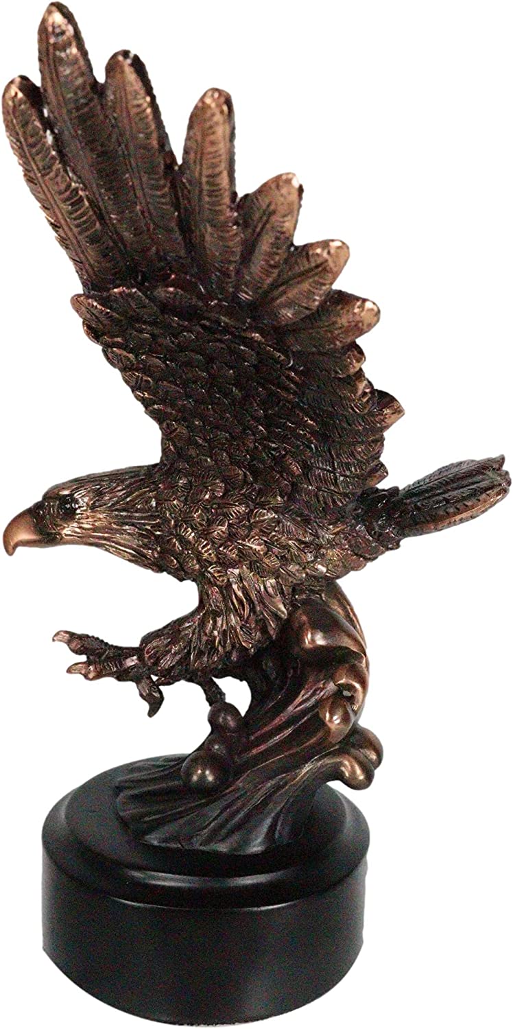 Majestic American Bald Eagle Skimming Over Water To Catch Fish Figurine W/ Base