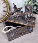 Bronzed Mermaid Nerida Resting On Sunken Treasure Jewelry Box Figurine 5.25"L
