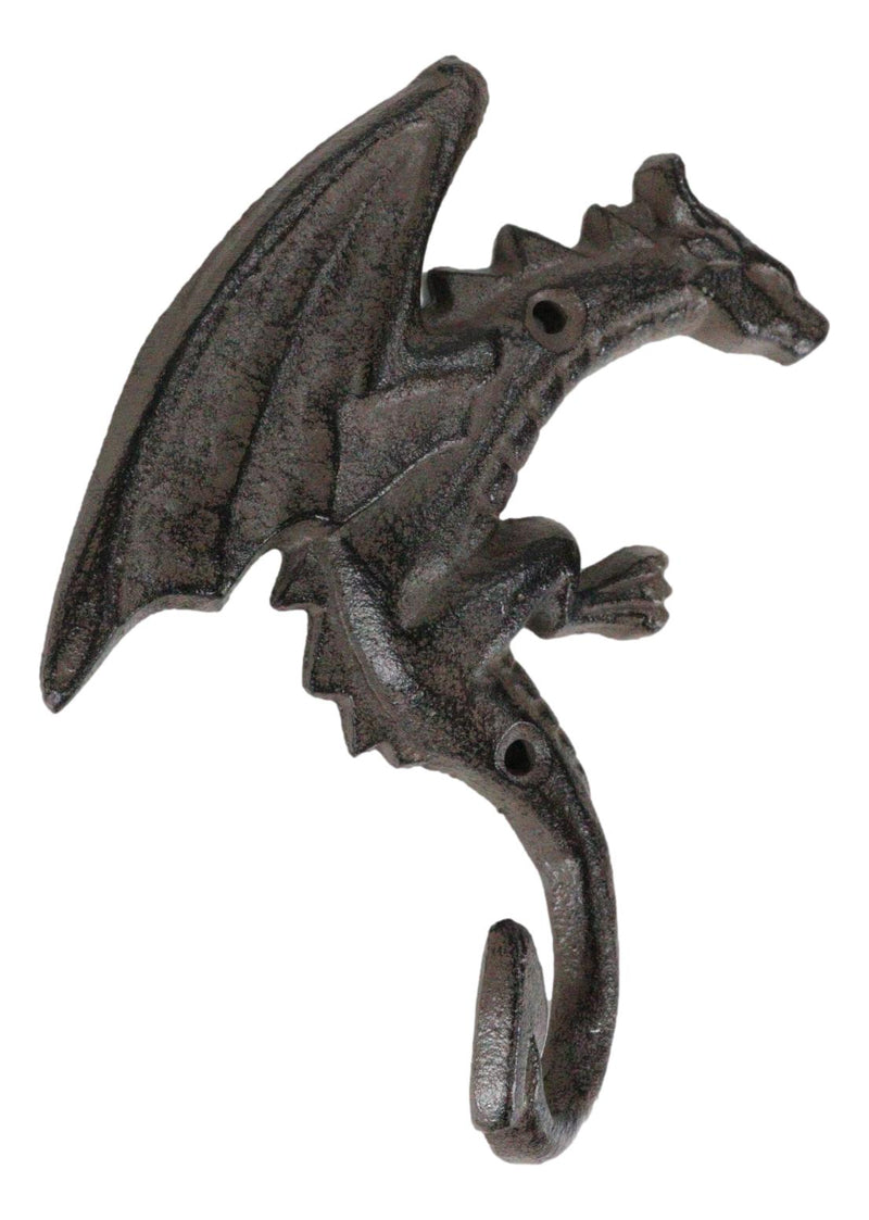 Pack Of 2 Cast Iron Rustic Fantasy Viking Dragon Wall Key Leash Coat Hook Decors