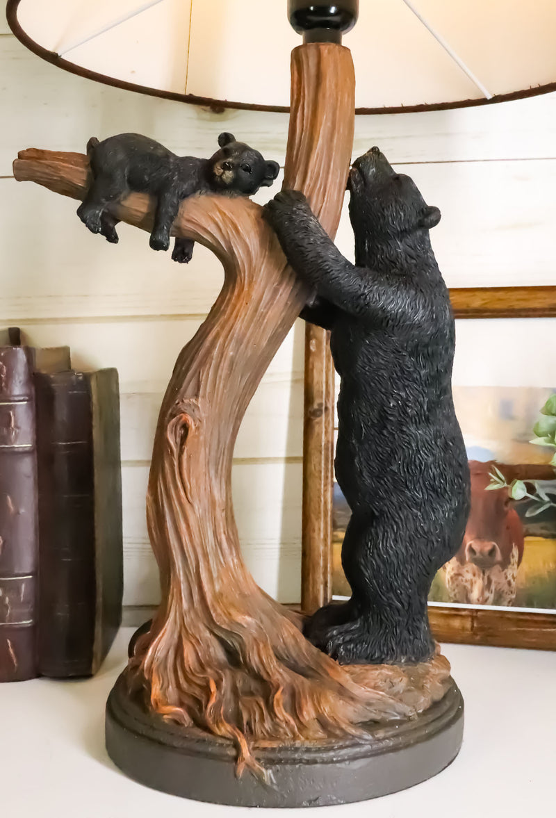 Rustic Cabin Mama Bear And Sleeping Cub On Tree Branch Table Lamp W/Shade Decor