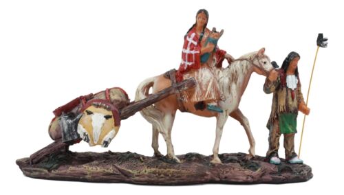 Native American Indian Aborigine Family Unit Pilgrimage With Horse Figurine