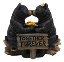 Whimsical Wedding Vows Black Bear Couple Kissing By Tree Log Statue 7" Tall