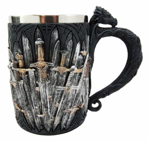 Ebros Gift Medieval Renaissance Dragon Iron Throne Of Swords Coffee Mug Drinking Beer Stein Tankard Cup