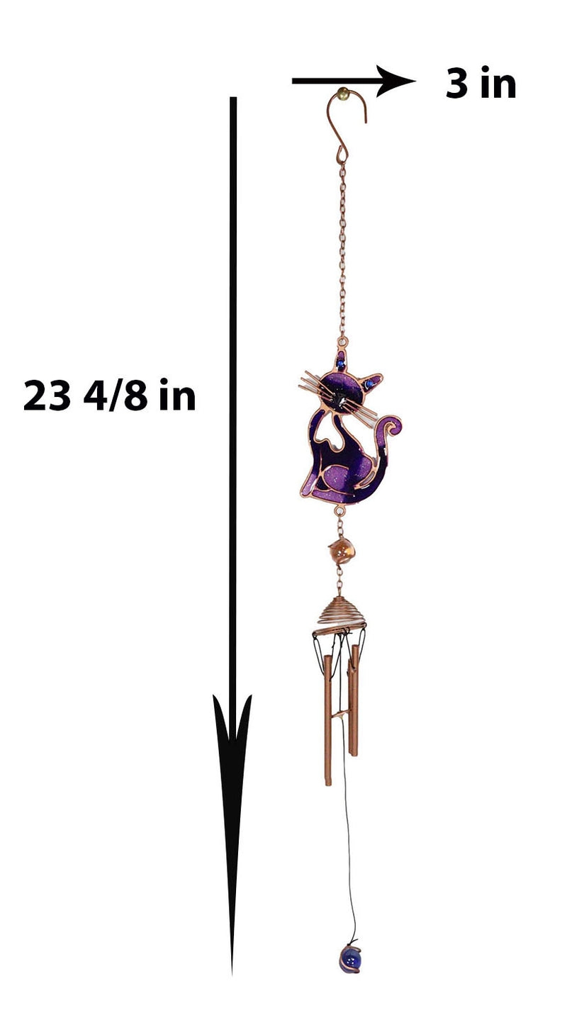 Stained Glass Feline Love Purple Slinky Cat Wind Chime Suncatcher Garden Patio