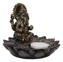 Hindu Elephant God Ganesha On Lotus Padma Flower Votive Candle Holder Figurine