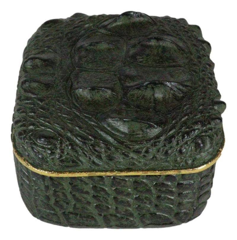 Faux Crocodile Pattern Textured Green Hide Print Decorative Jewelry Trinket Box